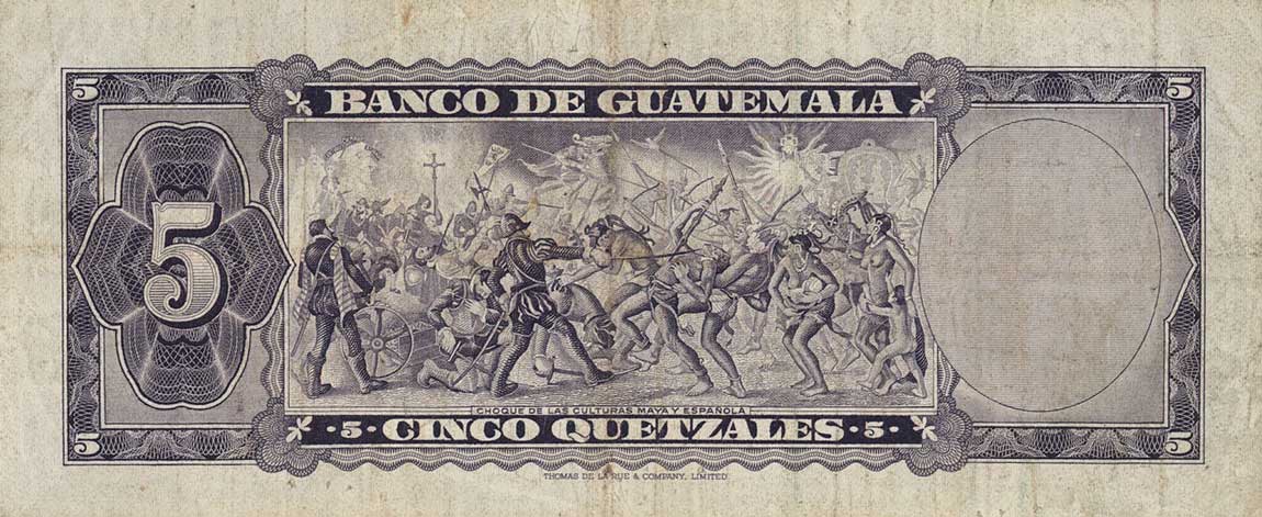 Back of Guatemala p53h: 5 Quetzales from 1971