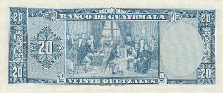 Back of Guatemala p55a: 20 Quetzales from 1965