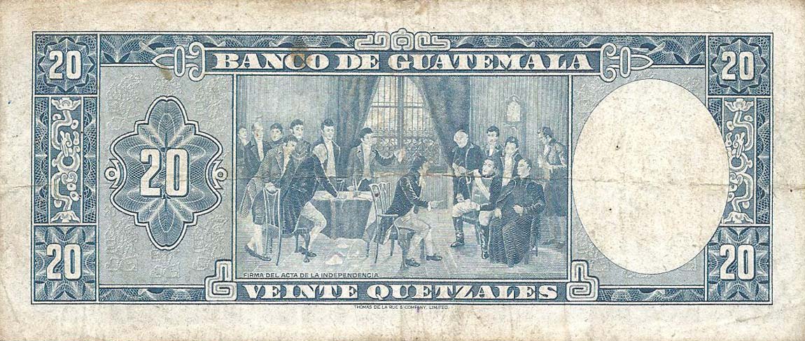 Back of Guatemala p55c: 20 Quetzales from 1967