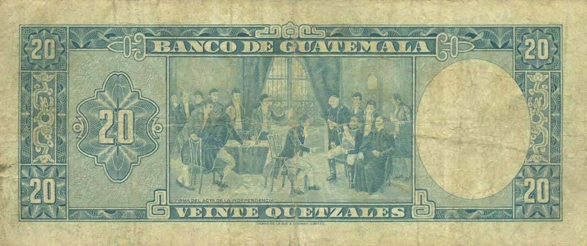 Back of Guatemala p55d: 20 Quetzales from 1968