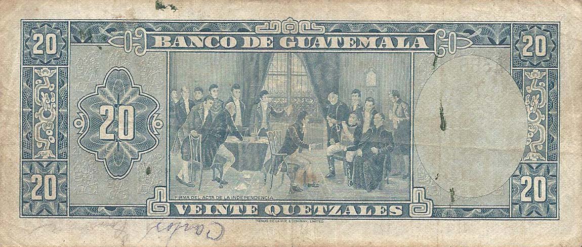 Back of Guatemala p55e: 20 Quetzales from 1969