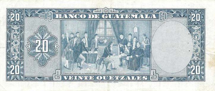 Back of Guatemala p55f: 20 Quetzales from 1970