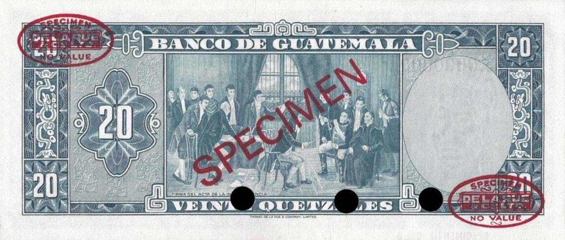 Back of Guatemala p55s: 20 Quetzales from 1965