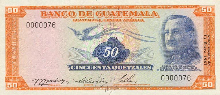 Front of Guatemala p56a: 50 Quetzales from 1967