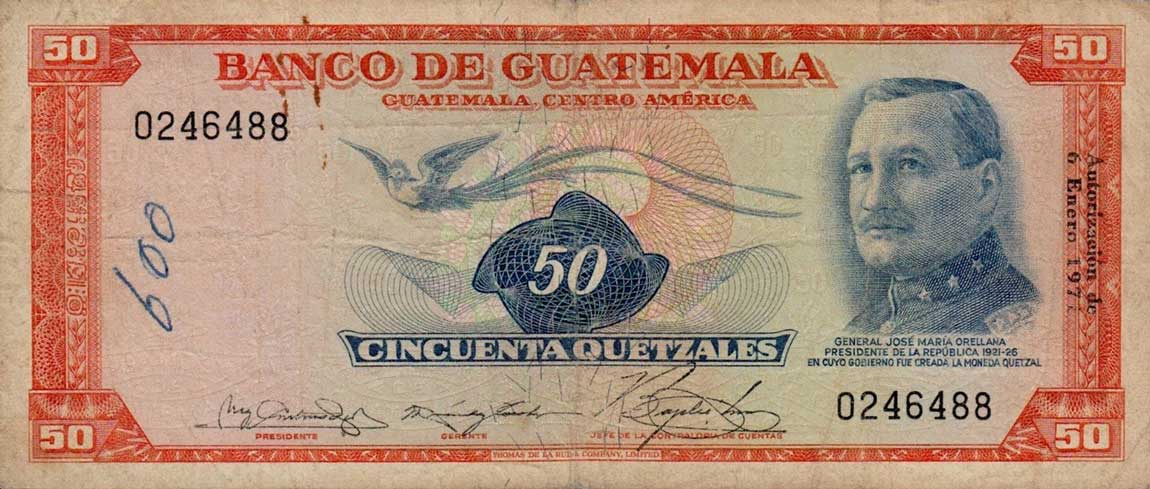 Front of Guatemala p56e: 50 Quetzales from 1971