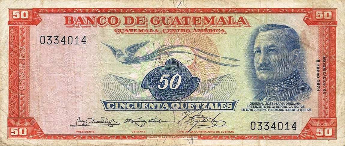 Front of Guatemala p56g: 50 Quetzales from 1973