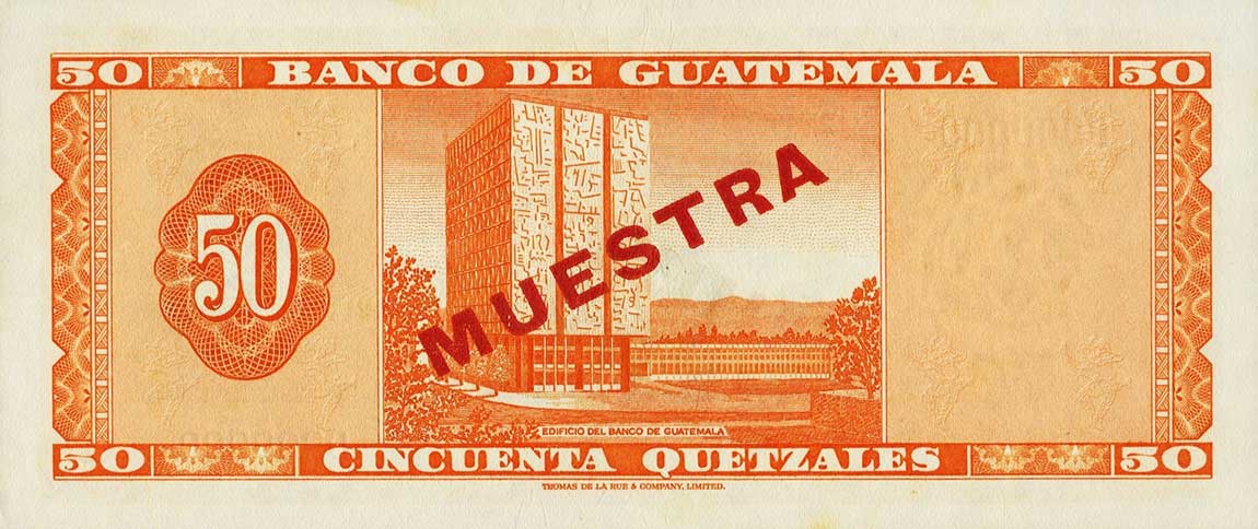 Back of Guatemala p56s: 50 Quetzales from 1967