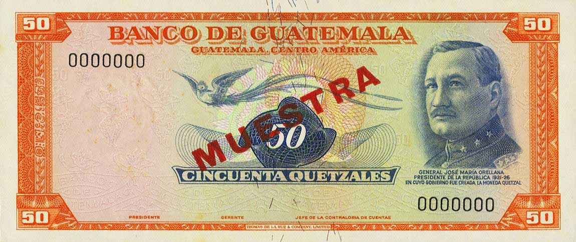 Front of Guatemala p56s: 50 Quetzales from 1967