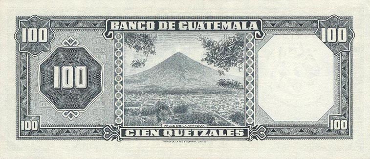 Back of Guatemala p57a: 100 Quetzales from 1966