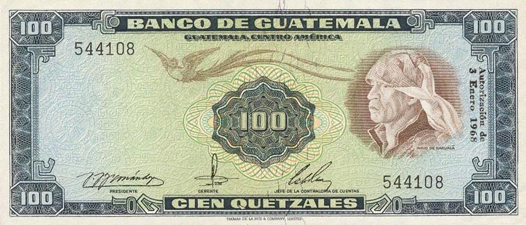 Front of Guatemala p57a: 100 Quetzales from 1966