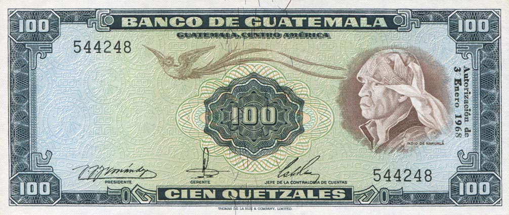 Front of Guatemala p57c: 100 Quetzales from 1968