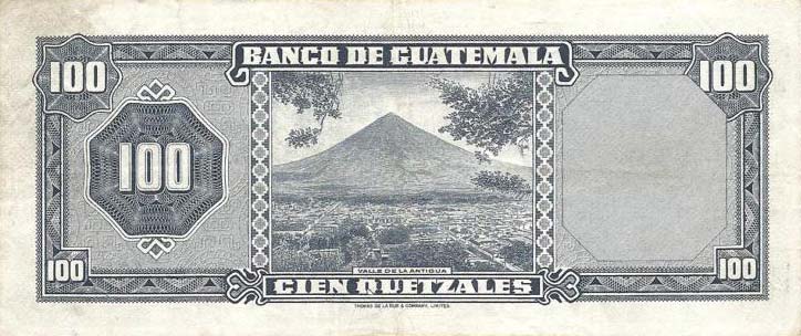 Back of Guatemala p57d: 100 Quetzales from 1969