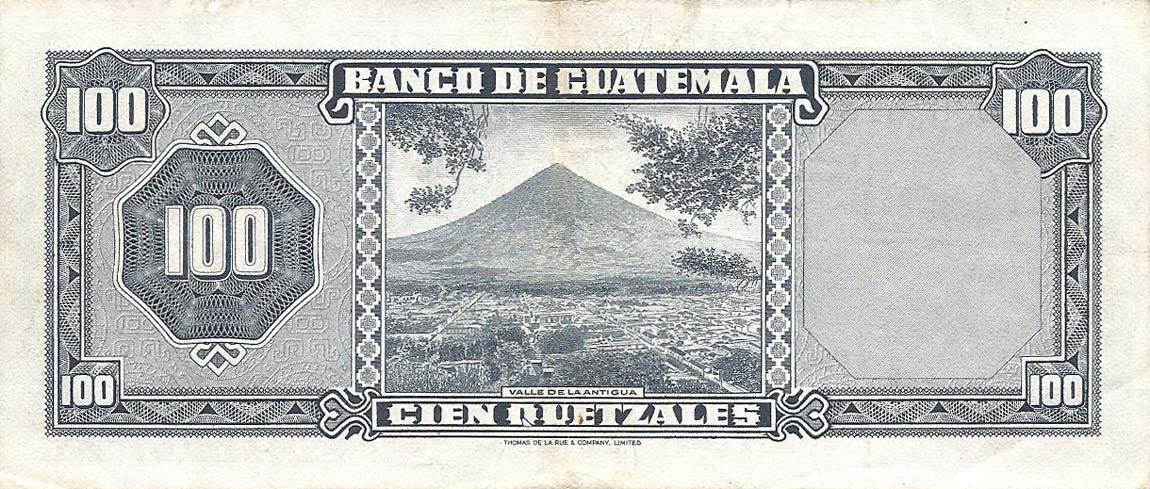 Back of Guatemala p57e: 100 Quetzales from 1970