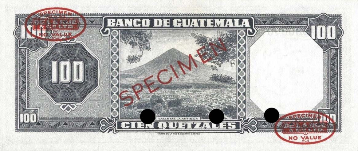 Back of Guatemala p57s: 100 Quetzales from 1966