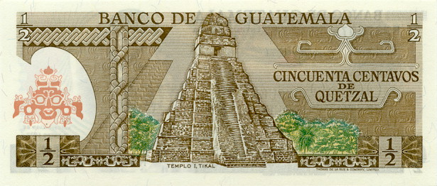 Back of Guatemala p58a: 0.5 Quetzal from 1972