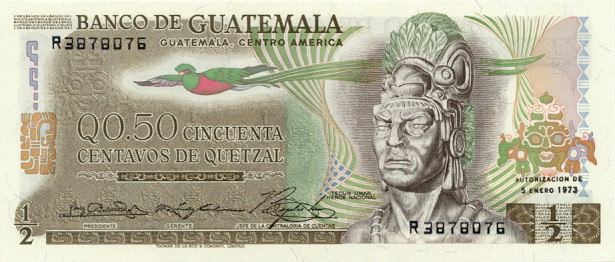 Front of Guatemala p58a: 0.5 Quetzal from 1972