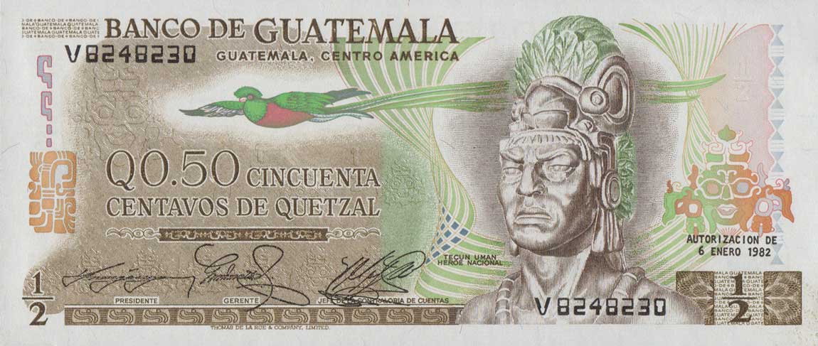 Front of Guatemala p58c: 0.5 Quetzal from 1978