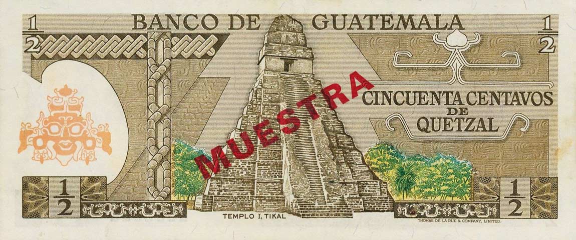 Back of Guatemala p58s: 0.5 Quetzal from 1978