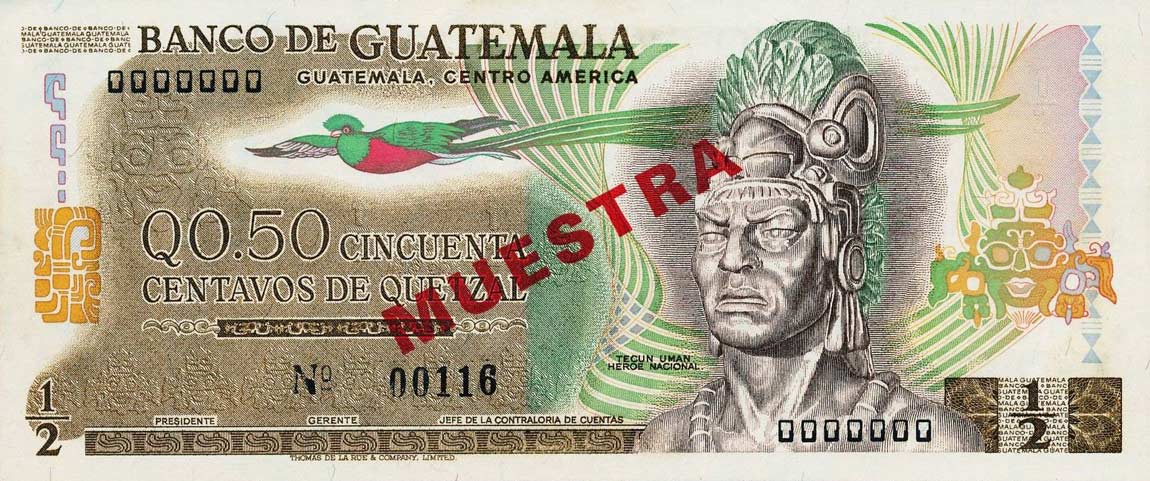 Front of Guatemala p58s: 0.5 Quetzal from 1978