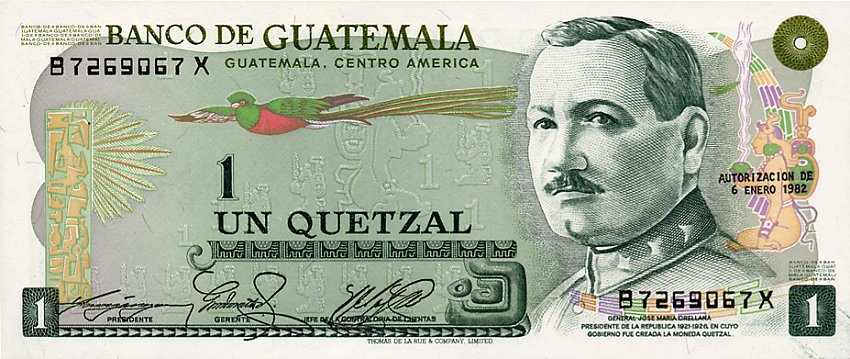 Front of Guatemala p59c: 1 Quetzal from 1977