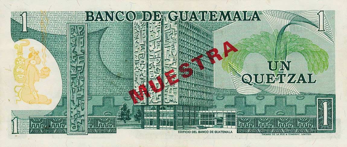 Back of Guatemala p59s: 1 Quetzal from 1977