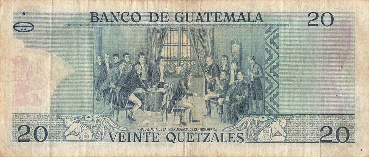 Back of Guatemala p62a: 20 Quetzales from 1972