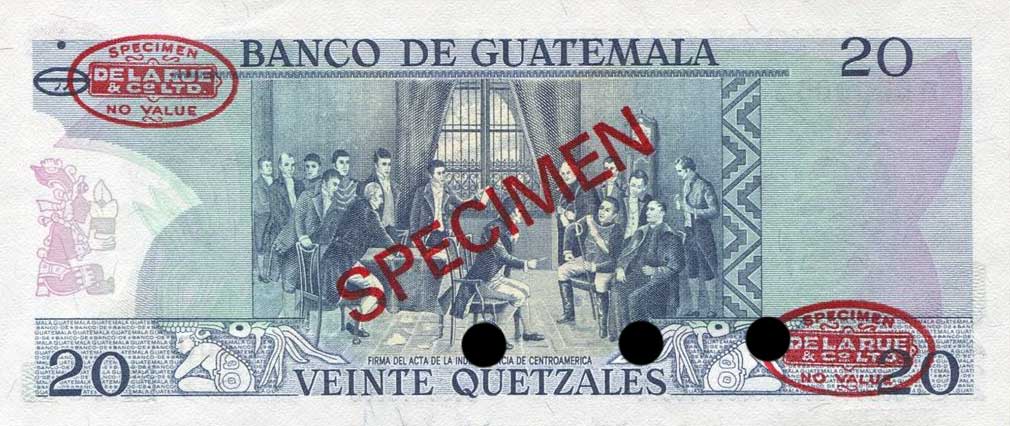 Back of Guatemala p62s: 20 Quetzales from 1972