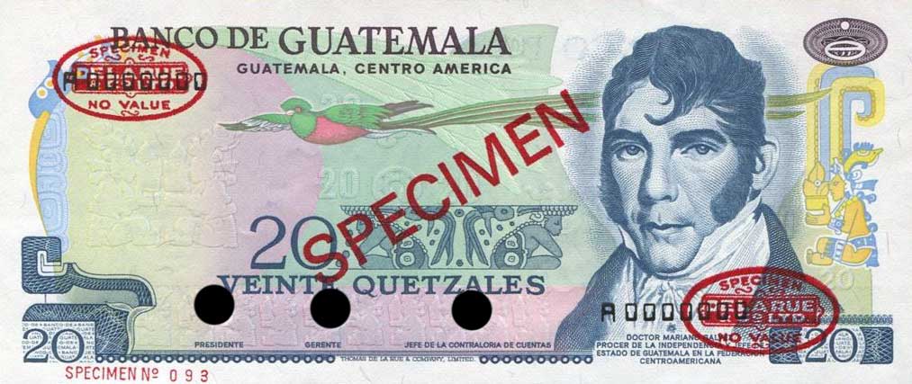 Front of Guatemala p62s: 20 Quetzales from 1972