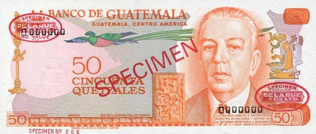 Front of Guatemala p63s: 50 Quetzales from 1974
