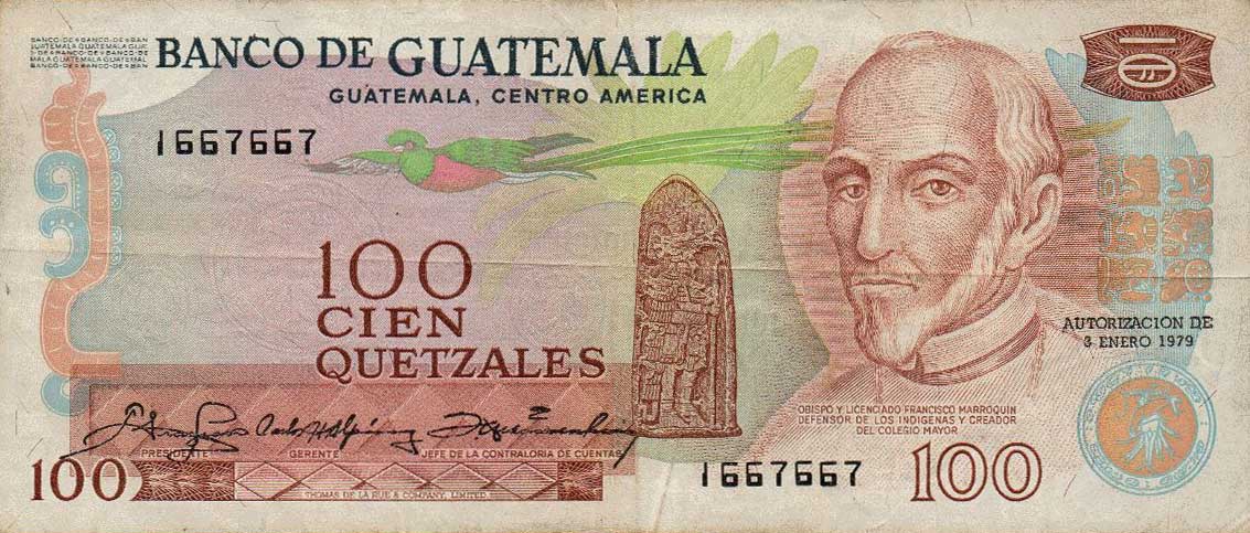 Front of Guatemala p64b: 100 Quetzales from 1975