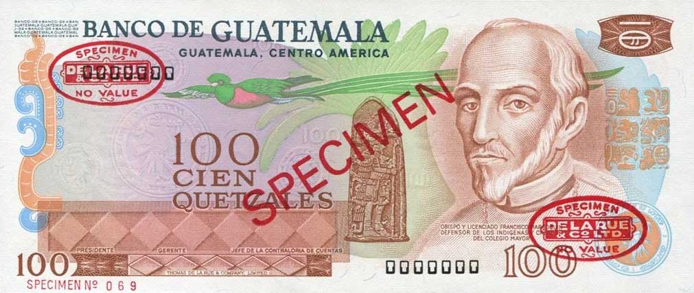 Front of Guatemala p64s: 100 Quetzales from 1972