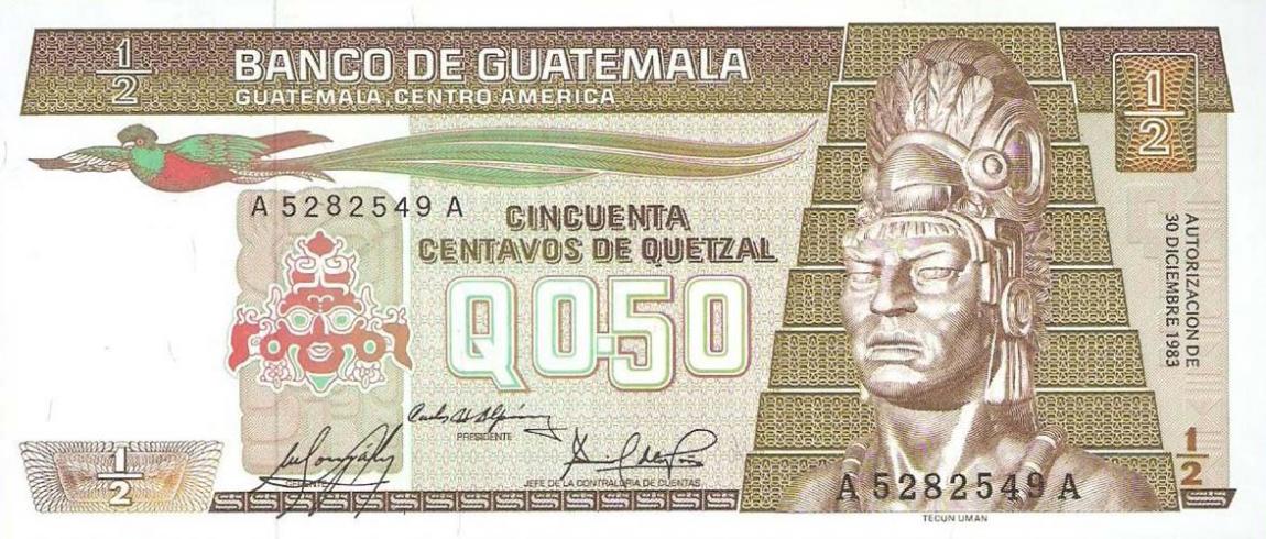 Front of Guatemala p65: 0.5 Quetzal from 1983