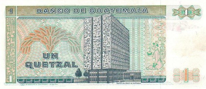 Back of Guatemala p66: 1 Quetzal from 1983