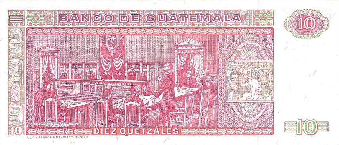 Back of Guatemala p68a: 10 Quetzales from 1983