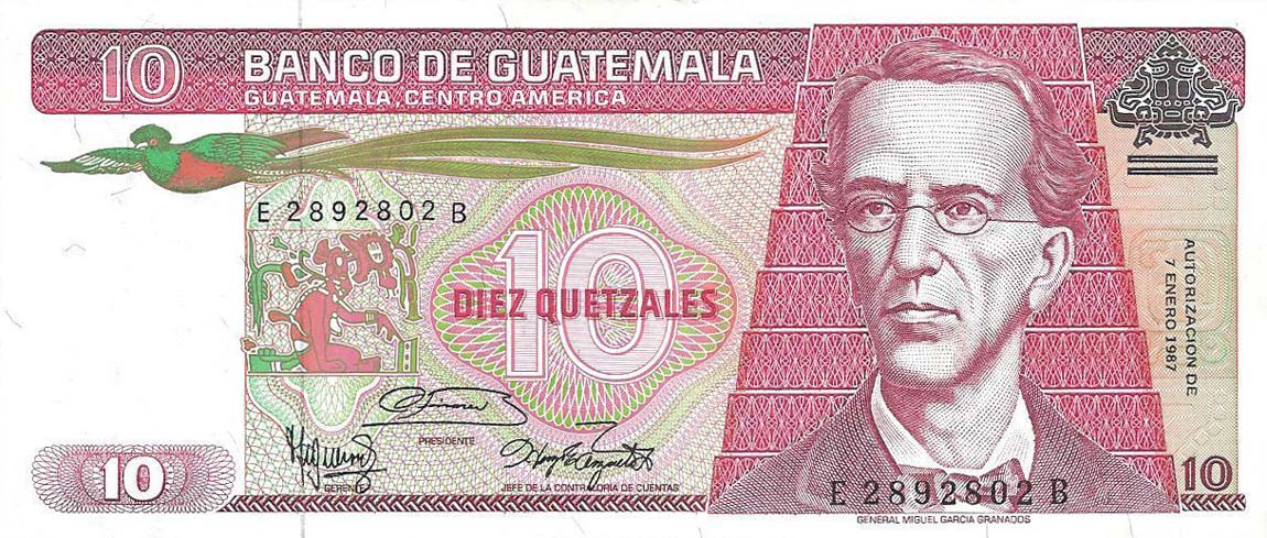 Front of Guatemala p68a: 10 Quetzales from 1983