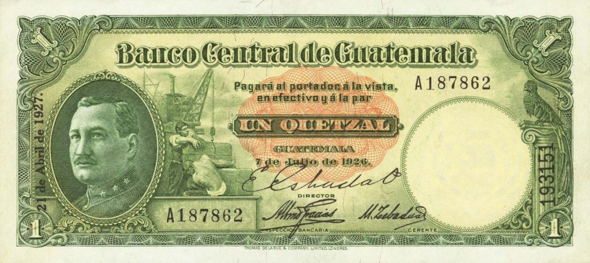 Front of Guatemala p6a: 1 Quetzal from 1927