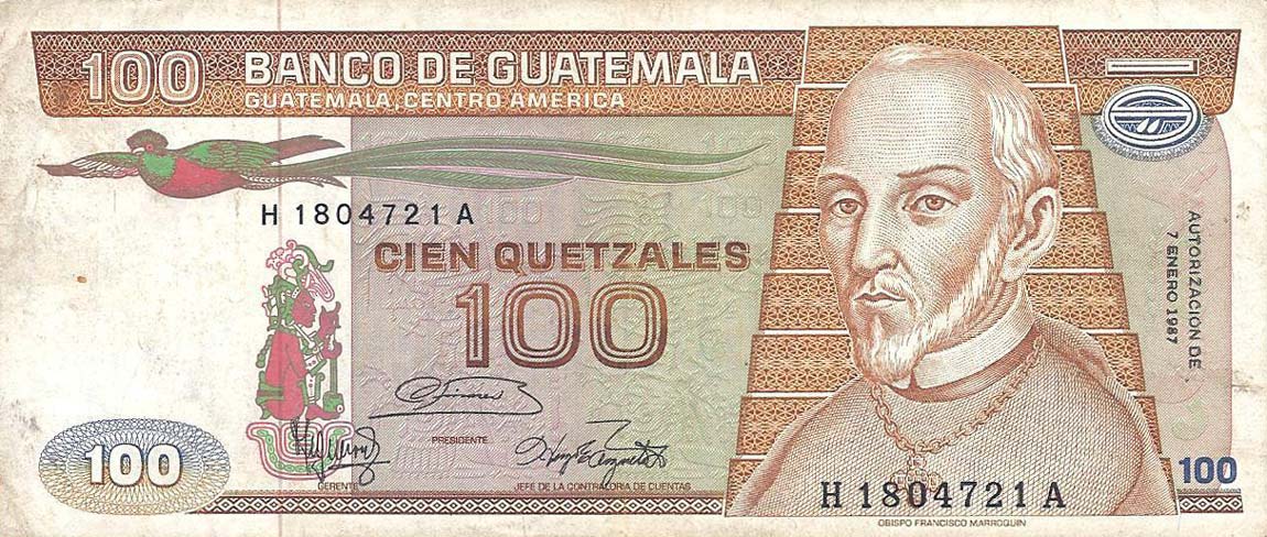 Front of Guatemala p71a: 100 Quetzales from 1983