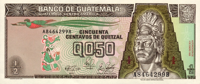 Front of Guatemala p72a: 0.5 Quetzal from 1989