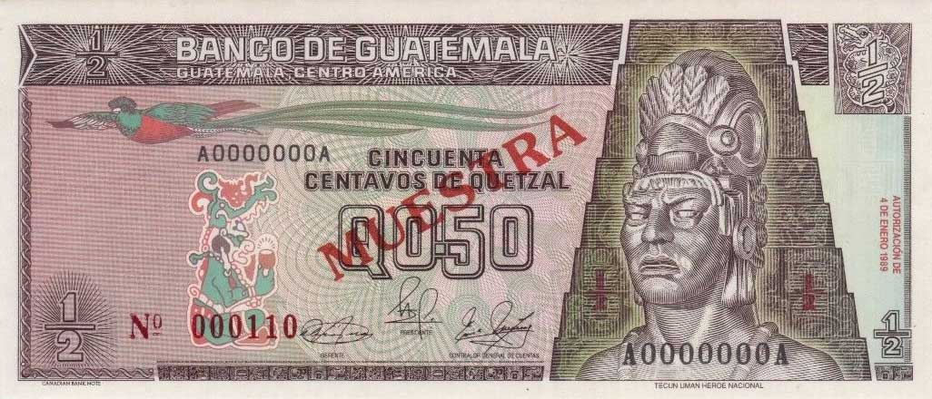 Front of Guatemala p72s: 0.5 Quetzal from 1989