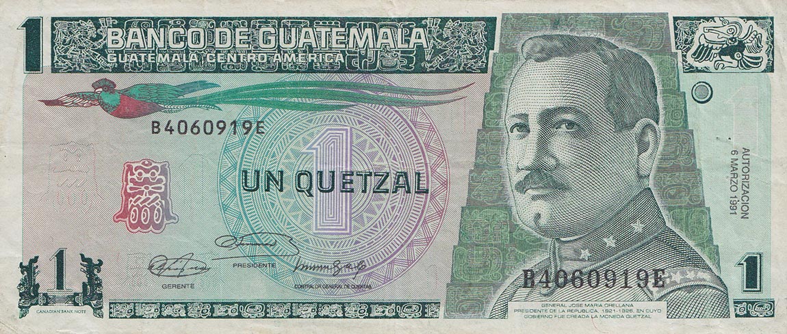 Front of Guatemala p73b: 1 Quetzal from 1991