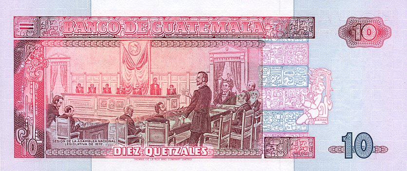 Back of Guatemala p75a: 10 Quetzales from 1989