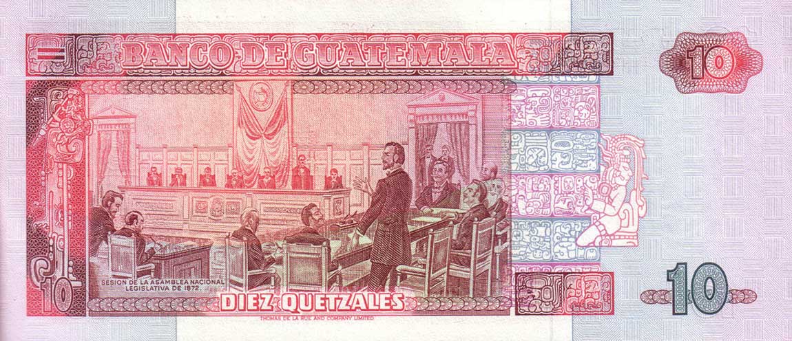 Back of Guatemala p75b: 10 Quetzales from 1990