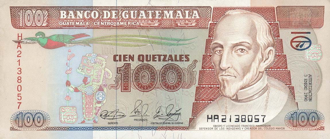 Front of Guatemala p78b: 100 Quetzales from 1990