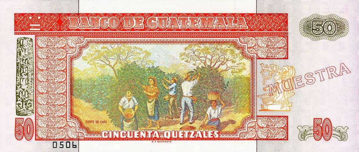 Back of Guatemala p84s: 50 Quetzales from 1992