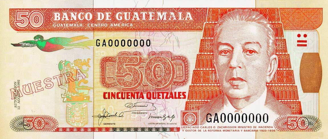Front of Guatemala p84s: 50 Quetzales from 1992