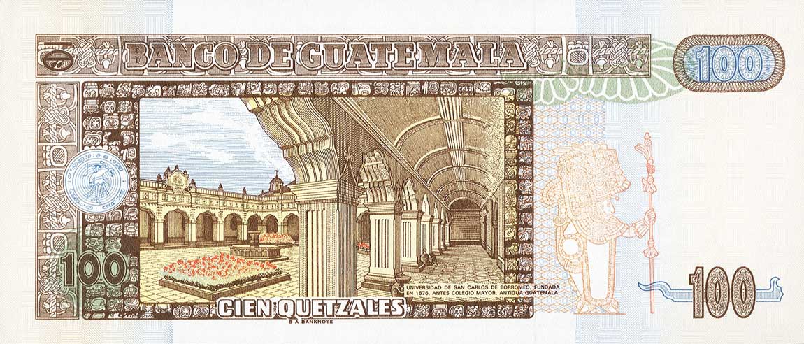 Back of Guatemala p85: 100 Quetzales from 1992