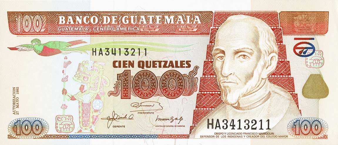 Front of Guatemala p85: 100 Quetzales from 1992