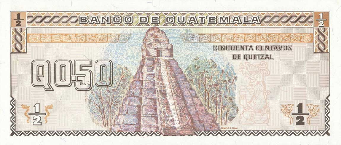 Back of Guatemala p86a: 0.5 Quetzal from 1993