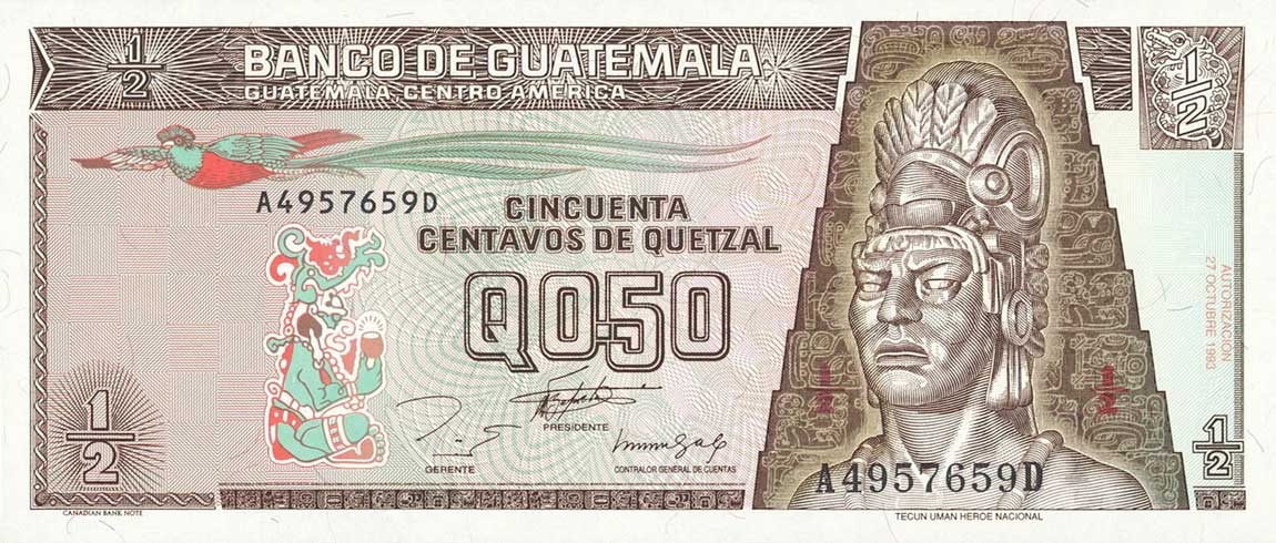 Front of Guatemala p86a: 0.5 Quetzal from 1993