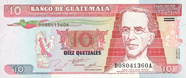 Front of Guatemala p89: 10 Quetzales from 1995